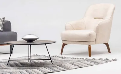 Produktbild von Sessel Wohnzimmer Ohrensessel Stoffsessel Beige Polster Einsitzer Sitz