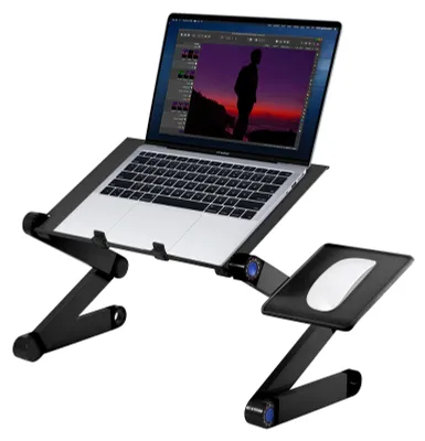 Obrázok produktu pre Stolík pod notebook, 360° nastaviteľný - Sklopný - Hliníkový - Protišmykový - Prenosný - Ergonomický dizajn s podložkou na myš - Držiak na notebook