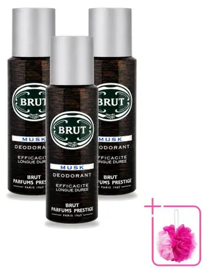 Zdjęcie produktu dla 3 sztuki dezodorantu w sprayu Brut Musk - pojemność 200 ml - zestaw ekonomiczny