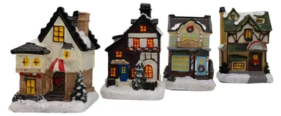Produktbild von hausleben Weihnachtsdorf 4-teilig – Beleuchtete Weihnachtsstadt mit LED - Miniatur Winterdorf - Weihnachtsdeko Häuser & Figuren – Stimmungsvolle XMAS Dekoration