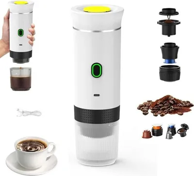 Tragbare Kapselkaffeemaschine, 3-in-1 12V Kaffeemaschine, kleine Kapsel, große Kapsel, gemahlener Kaffee, weiß