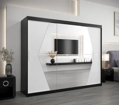 Produktbild von Kleiderschrank SAMANTA – Breite 250 cm, schwarz / weiß