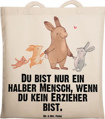 Produktbild von Mr. & Mrs. Panda Schultasche Erzieher Herz - Transparent - Geschenk, Jutebeutel, Tasche, Shopping, Beutel, Lustig, Tote Bag, Spruch, Ausbildung, Studium, einkaufsshopper