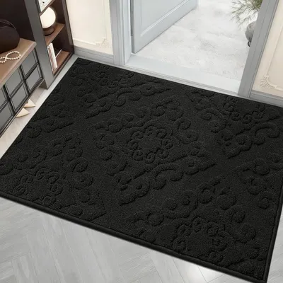 Image de Paillasson d'intérieur, 80 x 120 cm, tapis anti-saleté, noir, rectangulaire