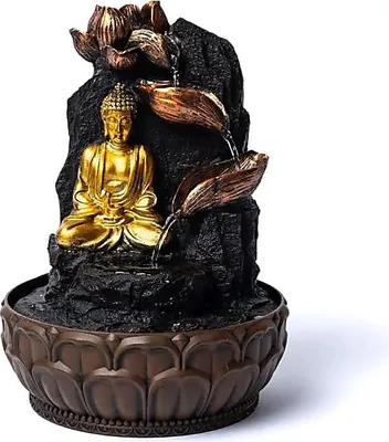 Immagine prodotto di Buddha in meditazione con fontana di loto - 19,5x19,5x27 cm