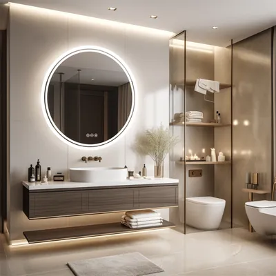 EMKE Specchio senza cornice con mensola, piccolo specchio da parete per bagno con contenitore, specchio rettangolare da bagno 80 x 60 cm