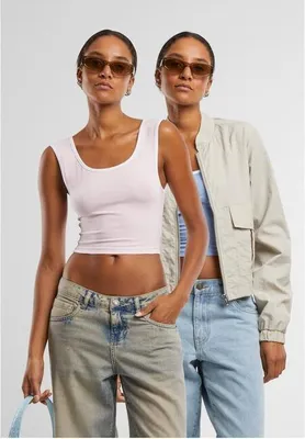 Productafbeelding van Dames T-shirt Urban Classics Contrast Cropped Top, poederblauw/wit + roze/wit - maat 3XL