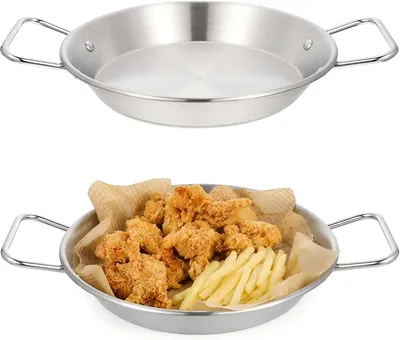 Produktbild von Edelstahl Servierplatte mit Doppelgriffen für Pommes und Snacks 12,52 x 8,66 x 1,38 Zoll in Silber für Party, Restaurant und Küche