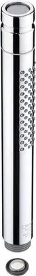 A chrome-plated showerhead with a perforated section and a threaded connection at the bottom, shown against a white background.