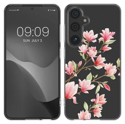Produktbild von kwmobile Case kompatibel mit Samsung Galaxy S25 - Hülle Silikon transparent Magnolien Rosa Weiß Transparent