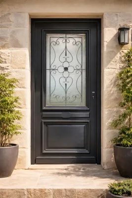Immagine prodotto di Porta d'ingresso in legno con vetro Candice grigio antracite, H.215xL.90 cm, lato pannello P. sinistra, GD MENUISERIES