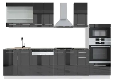 Immagine prodotto di Cucina componibile Vicco Fame-Line Antracite lucido/bianco 300 cm con armadio alto, PL Antracite, Model 42804