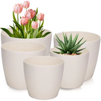 Productafbeelding van Omgoods - Set van 5 Plastic Bloempotten in Diverse Maten