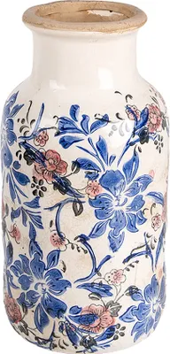 Produktbild von Clayre & Eef Vase Ø 14x26 cm Beige Blau Keramik Blumen