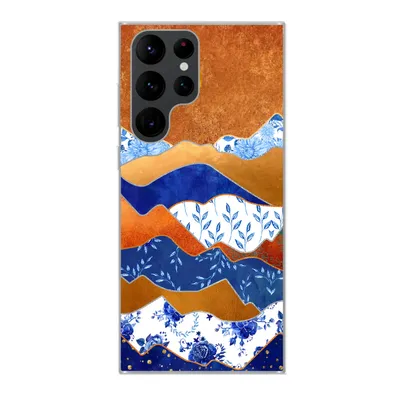 Produktbild von MuchoWow® Handyhülle Schutzhülle Hülle für Samsung Galaxy S22 Ultra Delfter Blau - Gold - Blumen Silikon Softcase Handy Hülle - Abbildung