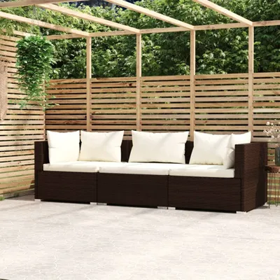 Produktbild von Maison Exclusive - 3-Sitzer-Sofa mit Kissen Braun Poly Rattan