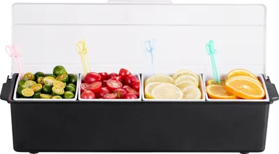 Produktbild von VEVOR gekühlter Gewürzbehälter Zutatenbehälter mit 4 Fächern (800 ml x 4) Präsentationsständer mit Deckel Pizzastation Pizza Belagstation Obstschachtel Servieren von Tacos Salat Obst