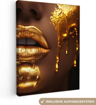 Obrázok produktu pre MuchoWow® - Plátno - Žena - Zlatá - Tvár - Farba - Rty, fototapeta, nástenné dekorácie obrazy obývacia izba, 30x40cm