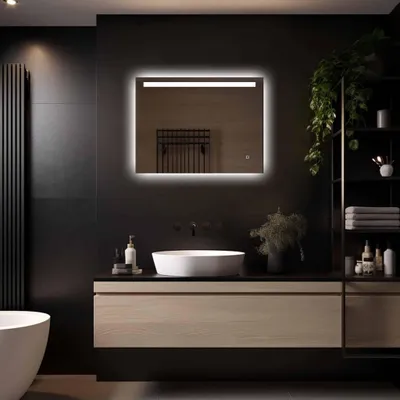 Productafbeelding van Loxa - Rechthoekige Badkamerspiegel Ambi Led 80x60cm - Dimbaar - 3 Led standen - Condensvrij vlak - Duurzame kwalieit - Eenvoudige installatie