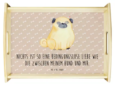 Produktbild von Mr. & Mrs. Panda sofatablett Mops - Hundeglück - Geschenk, Hund, serviertablett holz, betttablett, Liebe, Tablett, tragetablett, Pure, Knuffig, Sprüche, Deko