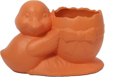 Zdjęcie produktu dla Osłonka doniczka jajko z kaczuszką Wielkanoc pomarańczowa