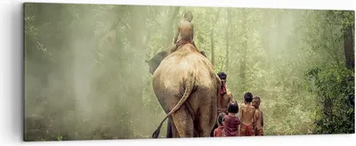 Produktbild von Bild auf Leinwand - Leinwandbild - Elefant Dschungel Nebel - 140x50cm - Wand Bild - Wanddeko - Leinwanddruck - Bilder - Kunstdruck - Wanddekoration - Leinwand bilder - Wandkunst - AB140x50-3438
