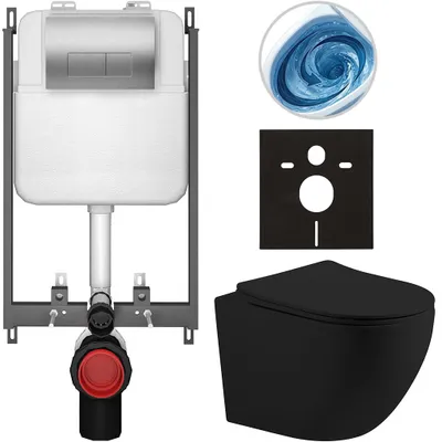 Productafbeelding van CERANO - Toiletset Cesso, inbouwmodel - zwart, mat - bedieningsknop Prime/Modulo, zilver - voor inbouw - 49x36 cm