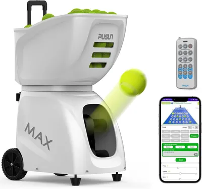 Produktbild von PUSUN PT-MAX C: Profi Tennisballmaschine mit Apple Watch App. 28 Landepunkte, 26 Modi & Smart Trainer für alle Niveaus. Laufzeit: 5-7 Std.