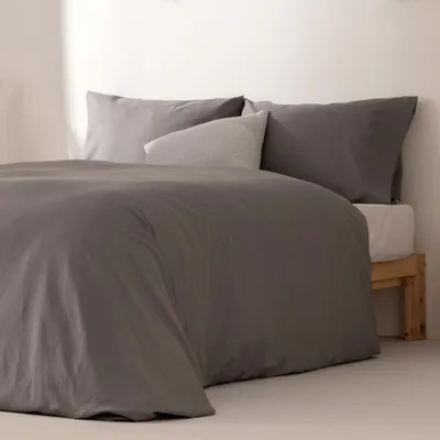 Image de Ensemble de couette GAMUSI – 100 % coton – Gris – 144 fils – Literie respirante et douce – 260 x 220 cm + 2 taies d'oreiller – Fermeture à boutons