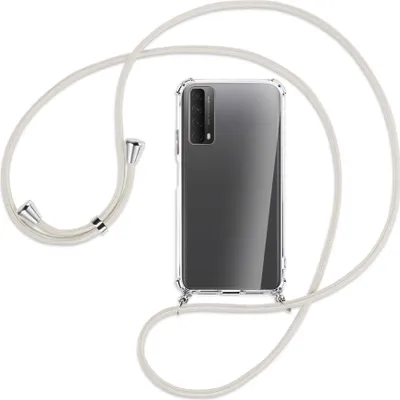 Produktbild von Handykette Backcover-Schutzhülle mit Band (Metall silberfarben) für Huawei P smart 2021 - broken white