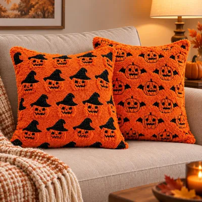 Halloween-Kissenbezug 45x45 cm, lustige Geister, Herbstdeko