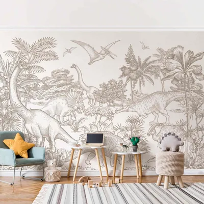 Produktbild von Fototapete mit Motiv - Vliestapete - Bildtapete UV-beständig Dinosaurier beige Vintage Wandtapete geruchsfrei