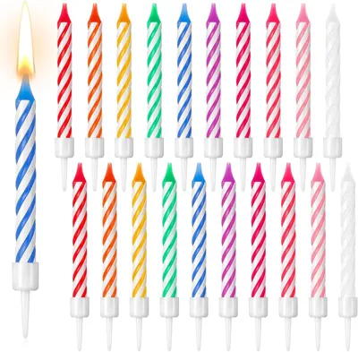 Imagen del producto de Velas de cumpleaños de colores, 20 unidades, con soporte, para pasteles y cupcakes