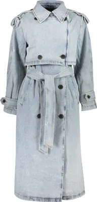 Produktbild von Jeans Trenchcoat Damen Blau & Violett mit Gürtel und Taschen