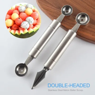 Image de Melon Baller Scoop Stainless Steel Fruit Decoration Carving Knife Ice Cream Sorbet Dessert Dual Function Ball Spoon DIY Cooking Spoon for Kitchen Tools (Cuillère à bille en acier inoxydable pour décoration de fruits)