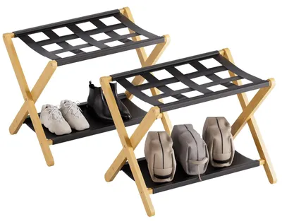 Produktbild von Solidchoice – Set aus 2 klappbaren Bambus-Kofferständern mit Stauraum, ideal für Gästezimmer