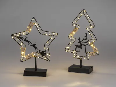Produktbild von formano LED Stern Tanne 2er Set Weihnachtsdeko Metall Timer 31 und 35 cm