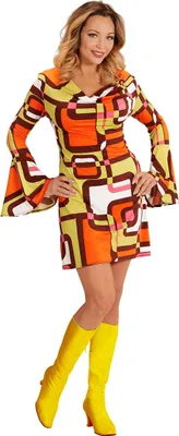 Produktbild von Groovy 70er Jahre Kleid mit Trompetenärmel - Minikleid Hippie Schlager L - 42/44