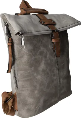 Produktbild von Rucksack DI-2009 aus glattem Kunstleder, Grau, klein, 32x33x8,5 cm (B x H x T)