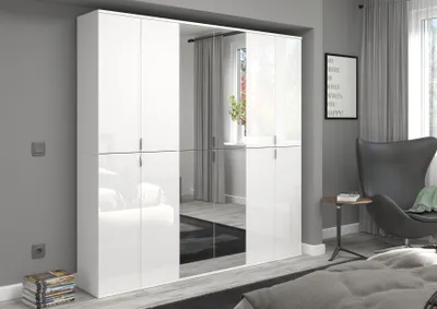 Produktbild von Projekt X Kleiderschrank mit Spiegelfront 6-türig Weiß / Weiß Hochglanz