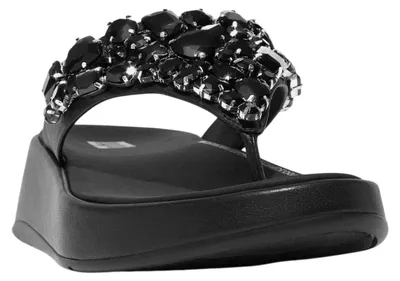 Produktbild von FitFlop - Mit Juwelen besetzt Sandalen für Damen, Leder, flach geformter Absatz GT18316 (39 EU Standardgröße) (Schwarz)