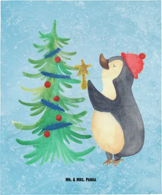 Produktbild von Mr. & Mrs. Panda Kuscheldecke Pinguin Weihnachtsbaum - Eisblau - Geschenk, Winter, Weihnachten, Decke, Winterdecke, Bettdecke, Tagesdecke, Sofaüberwurf