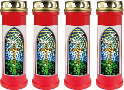 Immagine prodotto di Candela tombale rossa confezione da 4, durata di combustione: 100 ore (per candela), motivo: finestra bianca