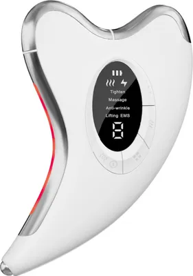 Produktbild von EMS Gua Sha, Gua Sha Elektrisches Gesichtsmassagegerät mit 45°C Wärme & Vibration LED Blau, Gelb, Rot Licht, Doppelkinn, Gua Sha