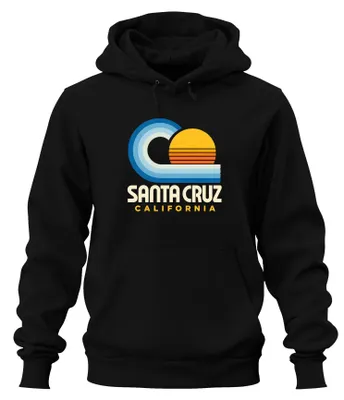 Zdjęcie produktu dla Bluza z kapturem "Santa Cruz, California", motyw surfingowy, czarna, rozmiar S