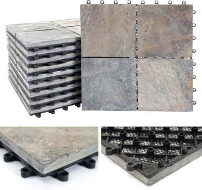 Produktbild von Kamenná dlažba HWC-E18, podlahová zásuvná dlažba balkon/terasa přírodní kámen, 11x po 30x30cm = 1m²  Granit vícebarevný