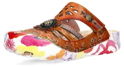 Produktbild von Laura Vita Damen Clog Leder mit Cut-Outs und floralem Muster Beczierso 61, Größe:39 EU, Farbe:Braun