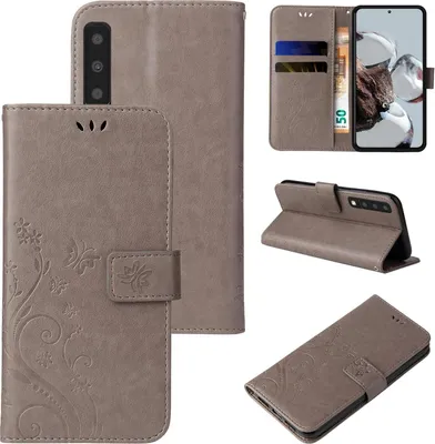 Produktbild von Handyhülle für Samsung Galaxy A7 (2018) Floral Blumen Schmetterling Flip Cover Hülle Case Klapphülle Handytasche Farbe: Grau