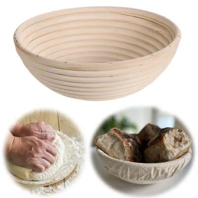Produktbild von LS-LebenStil Gärkörbchen Gärkorb Rund 22x8cm Peddigrohr Brotkorb Brotform aus Rattan mit Leineneinsatz für´s Brotbacken Sauerteig Pizzateig