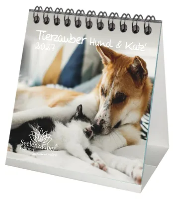 Produktbild von Tierzauber Hund und Katz Tischkalender 10x10cm für 2027 Freundschaften Hund Katze - Seelenzauber